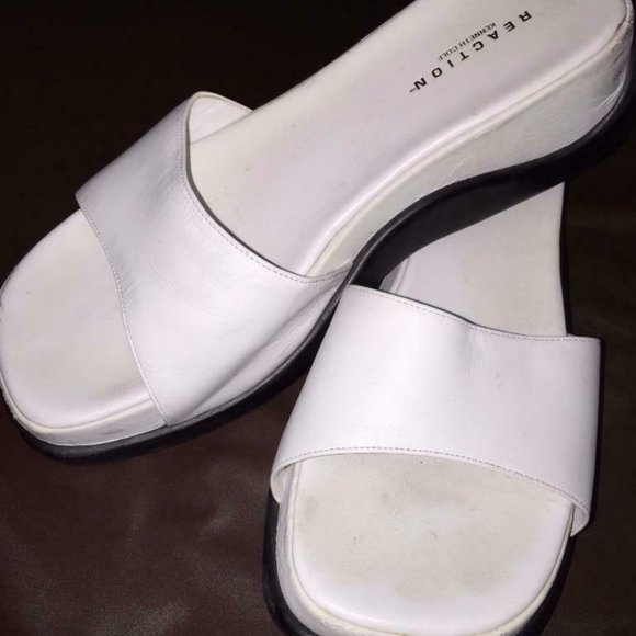Kenneth Cole Reaction White Leather Platform Casual Slides , US 7, EUC - Picture 2 of 7